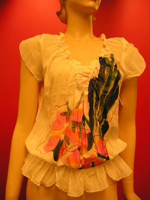 Crinkled voile hand paint blouse