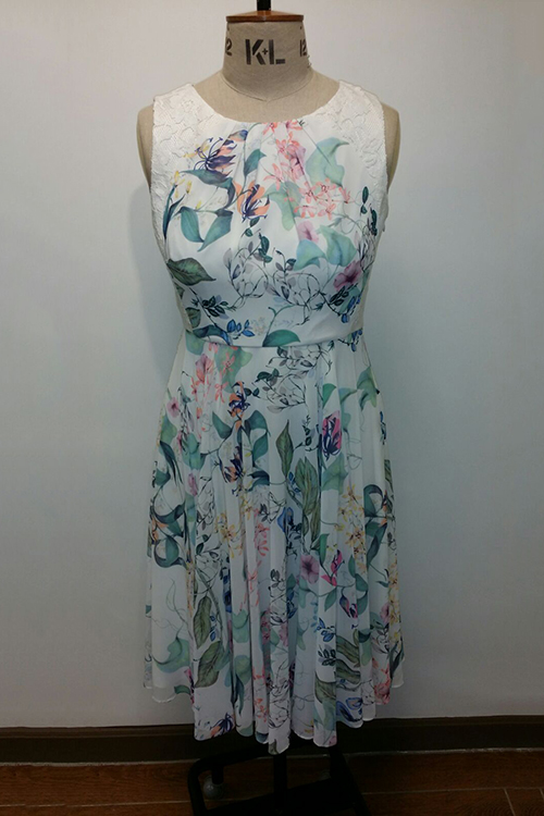 Ladies' Printed Poly Dress with Lace
