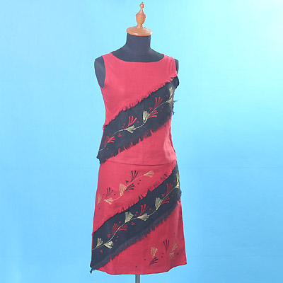 Woven linen emb. fringe set (top& skirt) (Casual Wear)