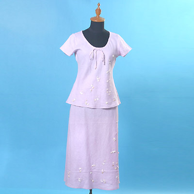 Woven linen emb. and beading set (top & skirt) (Casual Wear)