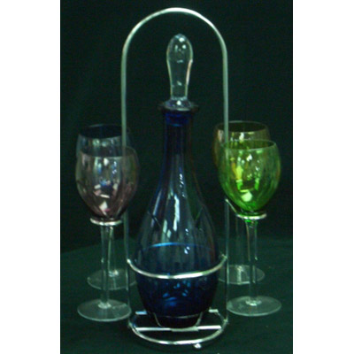 4pcs Wine Glass & 1pc Decanter with Wire Rack