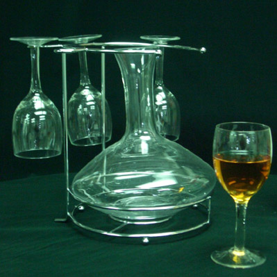 4pcs Wine Glass & 1pc Decanter with Wire Rack