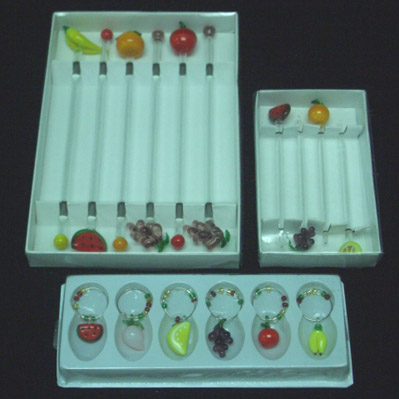 Glass Charm, Glass Fruit Pick and Glass Stirrer