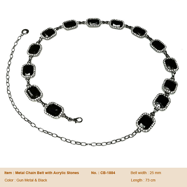 Metal Chain Belt with Acrylic Stones