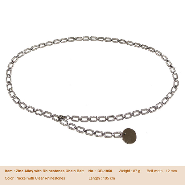 Zinc Alloy with Rhinestones Chain Belt
