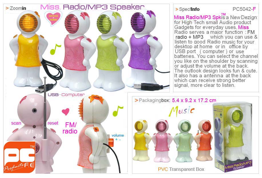 *Miss Radio/ MP3 Speaker TM( 2 functions )