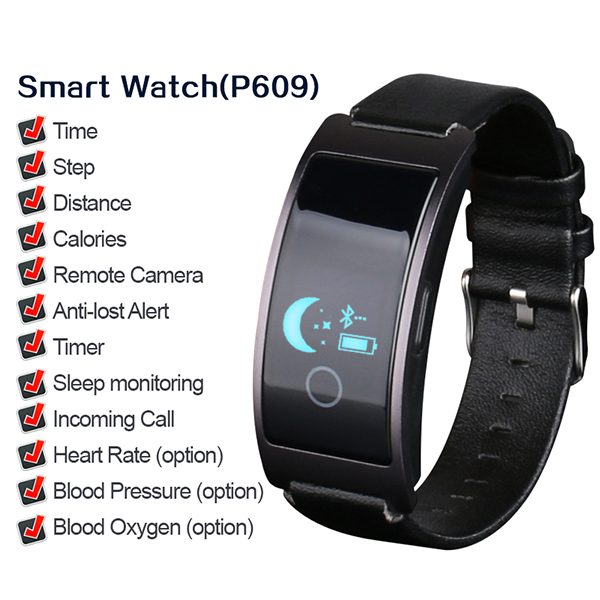 Charm Men's High Quality Health Sports Smart Black Leather Fitness Watch