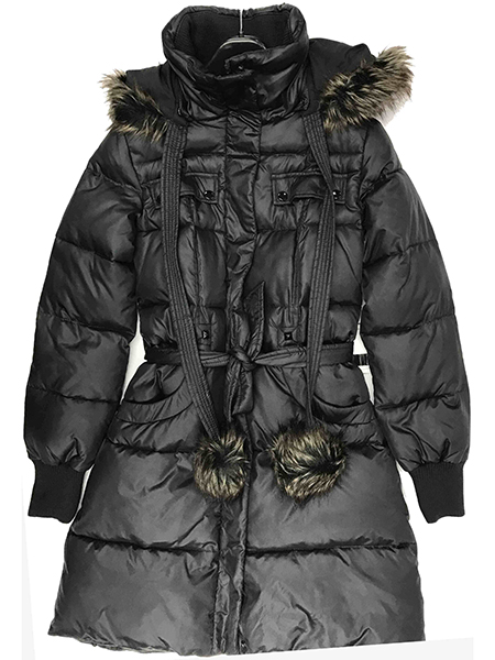 Womens Woven Fur Hooded Trench Coat