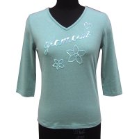 LADIES' 60% COTTON 40% POLYESTER KNIT T-SHIRT W/ BEADS