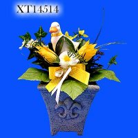 Decoration Bush W/Duck, Tulip, Mum, Daisy & Bowtie