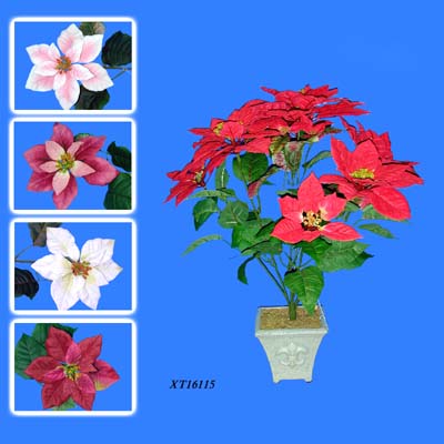 MPC Poinsettia Bush x 9 W/9 Flowers and 45 LVS