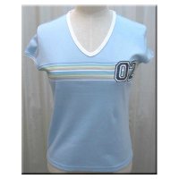 LADIES KNITTED T-SHIRT W/PRINTED & EMB