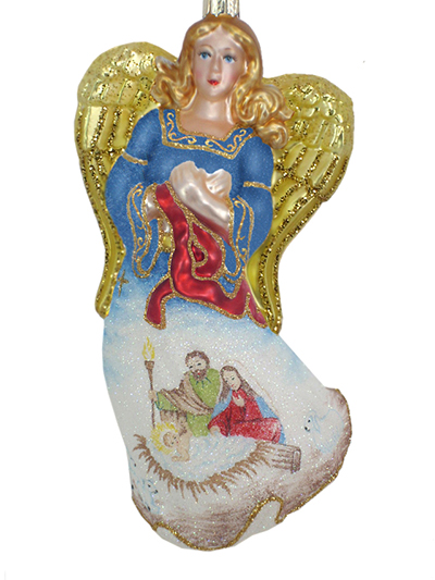 Glass Big Blue Angel with Gold Wings Christmas Decorations