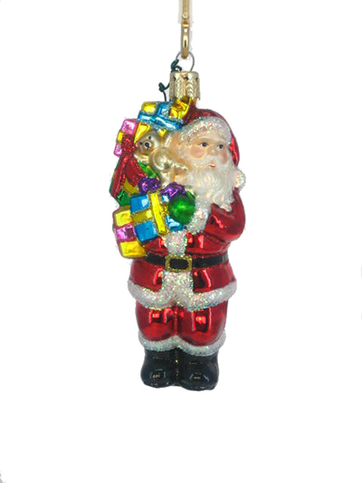 Glass Santa Claus Carries Gift On Shoulder Christmas Ornaments Glass