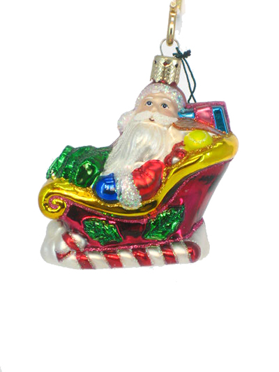 Glass Santa Claus On Sleigh Glass Christmas Ornaments