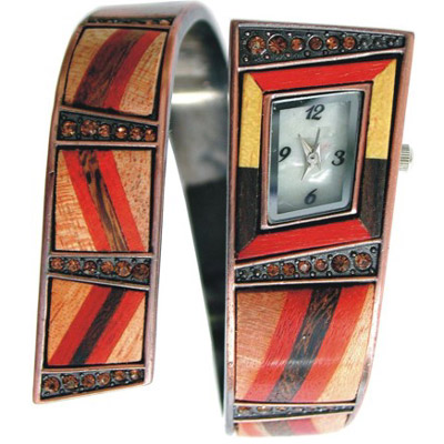 WOOD BANGLE WATCHES WITH STONES