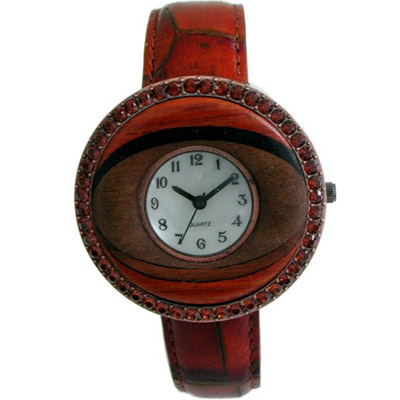 WOOD BANGLE WATCHES WITH STONES