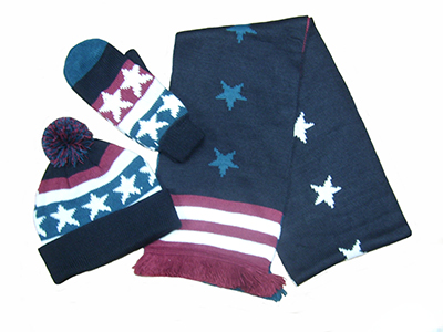 Acrylic Knitted Hat/Scarf/Mittens Set