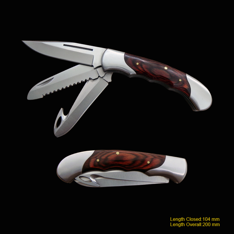 3-blade Knife With Wooden Handle