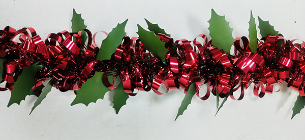 Deluxe Holiday Decoration - 10cm x 3M Holly Ribbon Tinsel