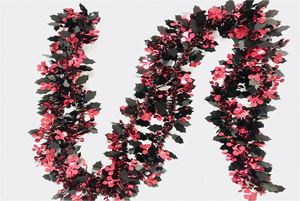 2M Holly Berry Tinsel in Black and Red