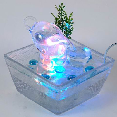 Glass Fountian with multicolor LED lights 16*16*16.5cm