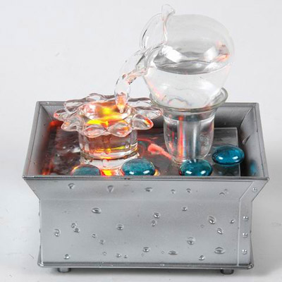 Glass Fountian with multicolor LED lights 14*10*15cm