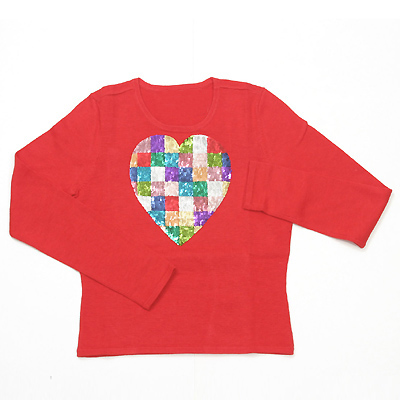 12gg Cotton Pullover with Sequin Heart Motif