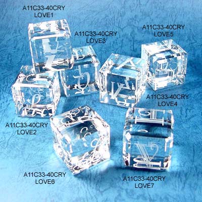 Crystal  inchesI Love You inches Cube Paper Weight Ornament