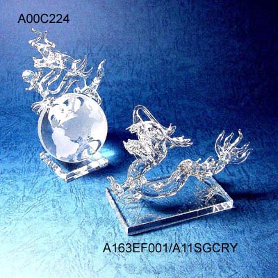 Crystal Dragon With Dragon Ball and Globe, Desk Ornament,Crystal Dragon with base stand ornament