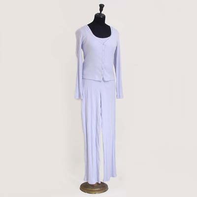 COTTON RIB CARDIGAN LONG PANT SET