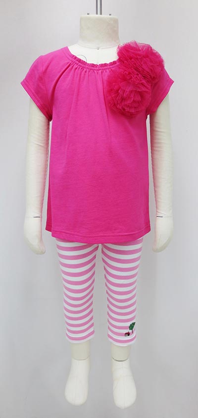 Knitted Short Sleeve Tee with Embellishment + Knited Yarn Dyed Stripe Legging