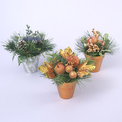 22cm H flower bush w/apple in ceramic pot.