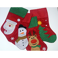 Christmas Stocking. Santa Claus, Snowman, Deer and Tree. 4 Designs.