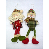 Christmas Hanging Decoration. Long Leg Santa & Snowman Design.