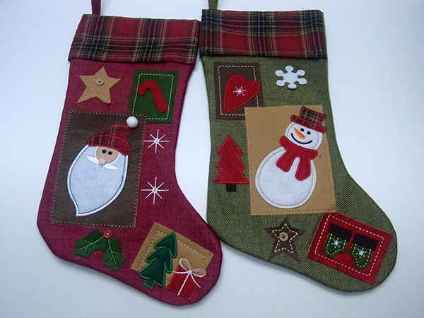 Christmas Stocking. Santa Claus and Snowman Design.