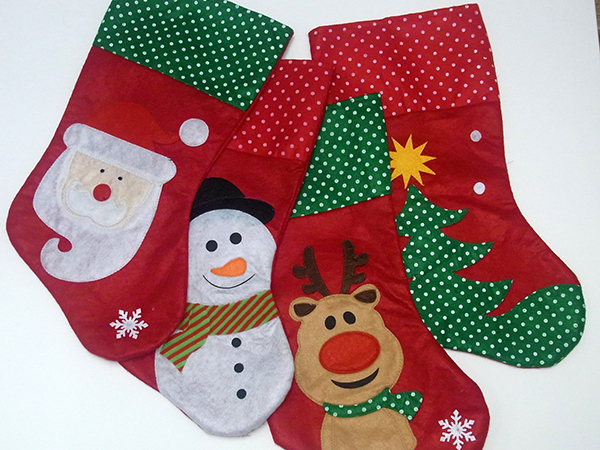 Christmas Stocking. Santa Claus, Snowman, Deer and Tree. 4 Designs.