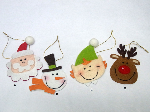 Christmas Hanging Decoration. Santa Claus, Snowman, Elf & Deer Design. Set of 4 pcs.