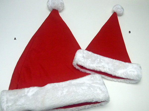 Christmas Santa Hat. Large Size: 30 x 43 cm (A), Small Size: 20 x 30 cm (B)
