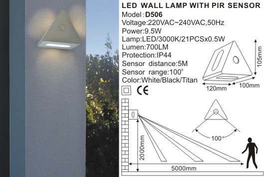 LED Wall Light with PIR Sensor