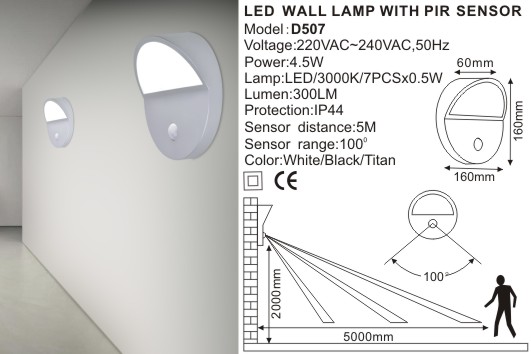 LED Wall Light with PIR Sensor