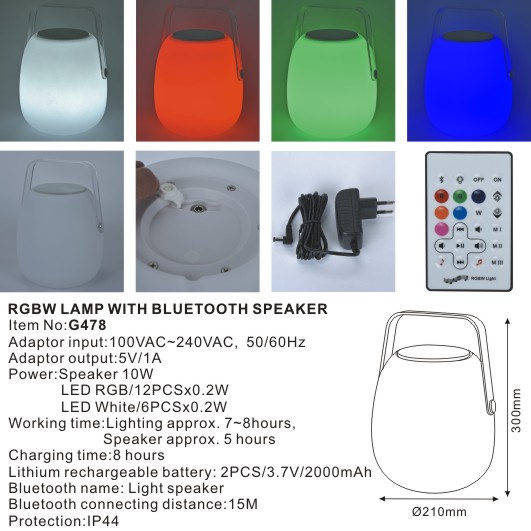 RGB/W Lamp with Bluetooth Speaker