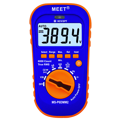 Palm Size TRMS 6000-count DMM with Capacitor and Frequency Measurement, and LED Torch