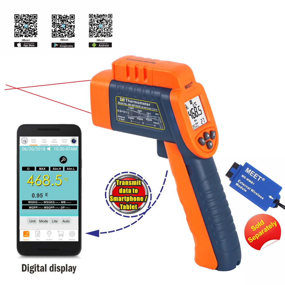 Wireless Connectivity Compatible Infrared Thermometer Dual Laser pointer