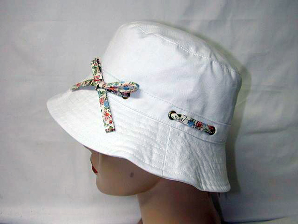 Canvas Beanie Hat with Floral Tied Bow, Cotton Sheeting Lining