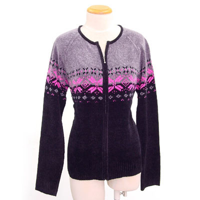 5gg 80% rayon 20% Acrylic chenille crew neck zipper front cardigan