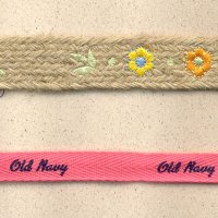 Top : straw ribbon with embroidery Bottom : cotton twill tape with screen print logo