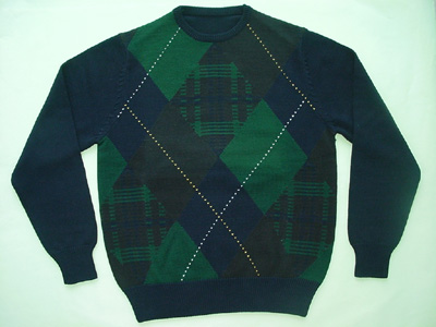MEN CREW NECK PULLOVER, PLAID INTARSIA