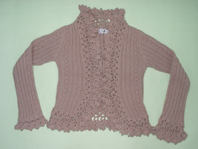 WOMEN LONG SLEEVE CARDIGAN, CROCHET TRIMS