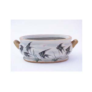 Crackled Oval Planter , Angel Fish & Chaetodon